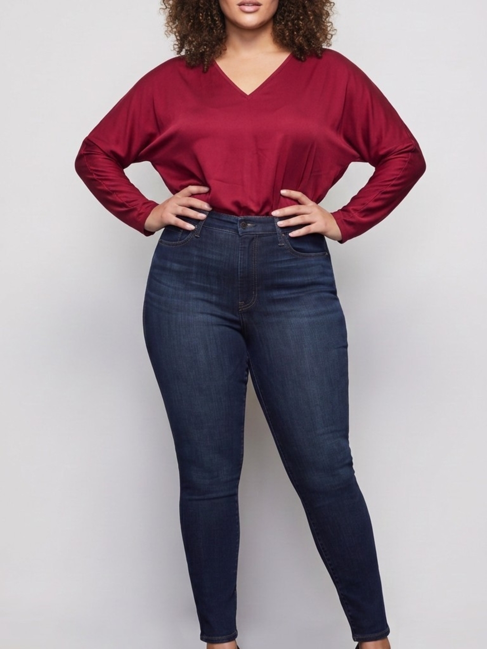 White House Black Market V-Neck Long Sleeve Blouse in Burgundy